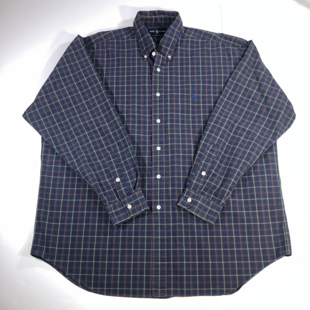 Polo Ralph Lauren Blue Tartan Plaid Blake Two-Ply Cotton Shirt Mens XL